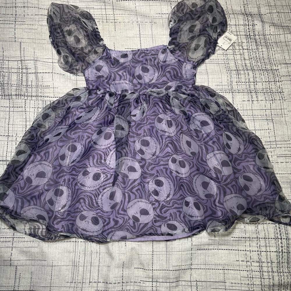 Girls' Jack Skellington  Short Puff Sleeve Dress - Purple size Small 6/7